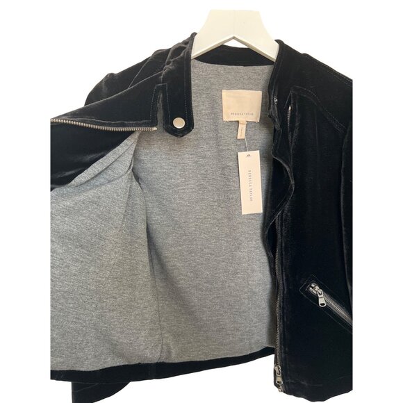 Rebecca Taylor Black Velvet Moto Jacket 3/4 Sleeves - Picture 4 of 6